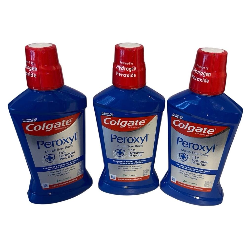 New Colgate Peroxyl Mouth Sore Rinse x3 Bottles Sealed Hydrogen Peroxide